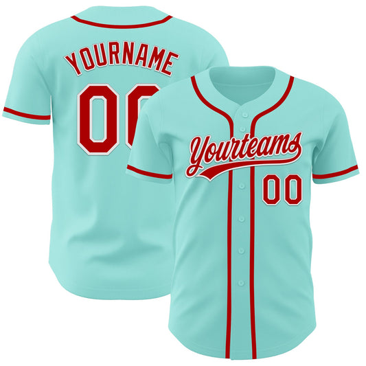 Custom Ice Blue Red-White Authentic Baseball Jersey - Main View