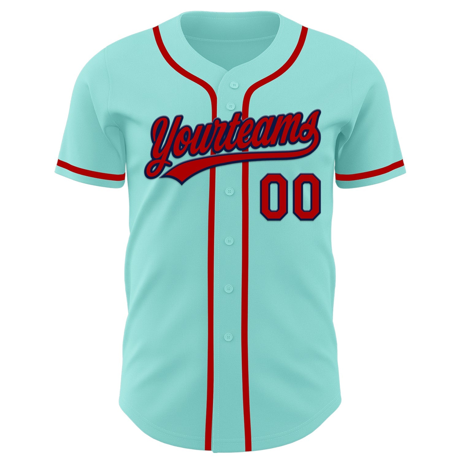 Custom Ice Blue Red-Navy Authentic Baseball Jersey view 2