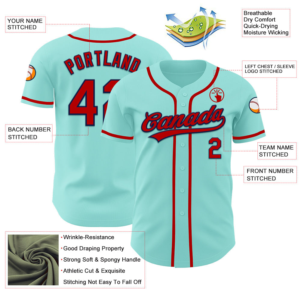 Custom Ice Blue Red-Navy Authentic Baseball Jersey view 3