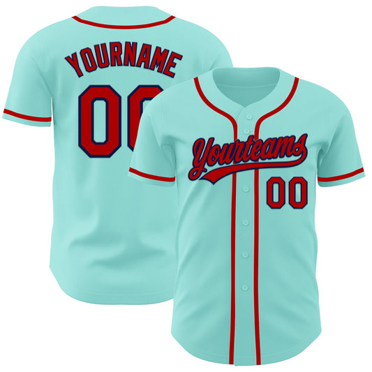 Custom Ice Blue Red-Navy Authentic Baseball Jersey - Main View