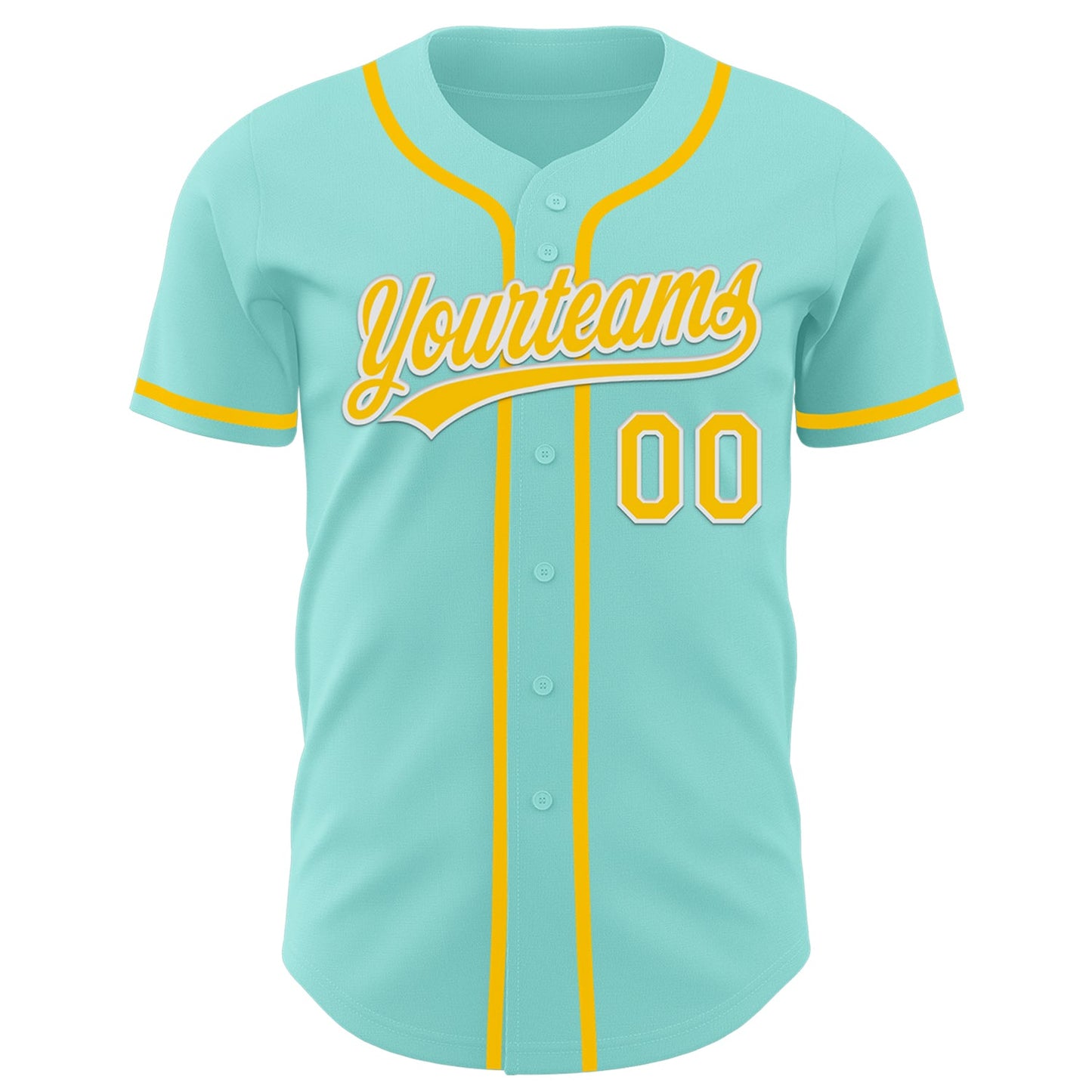 Custom Ice Blue Yellow-White Authentic Baseball Jersey view 2