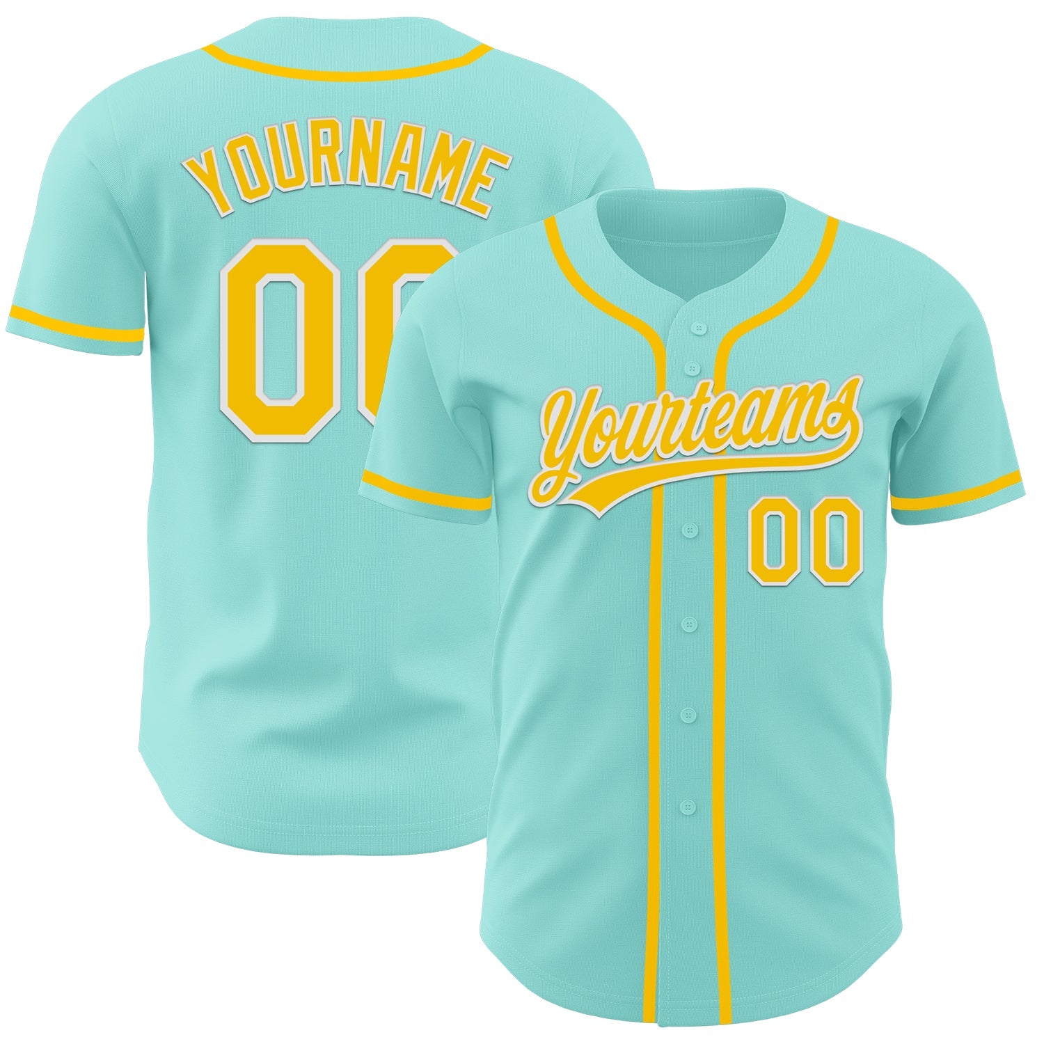 Custom Ice Blue Yellow-White Authentic Baseball Jersey - Main View
