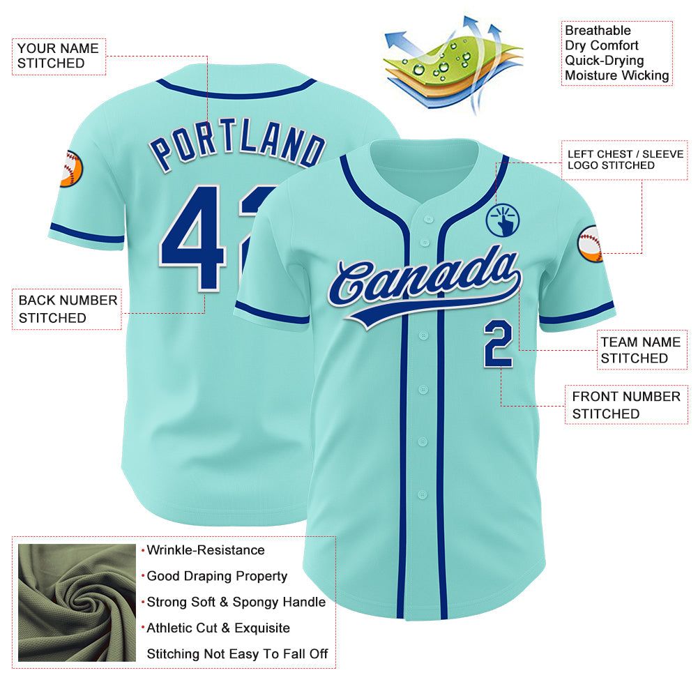 Custom Ice Blue Royal-White Authentic Baseball Jersey view 3