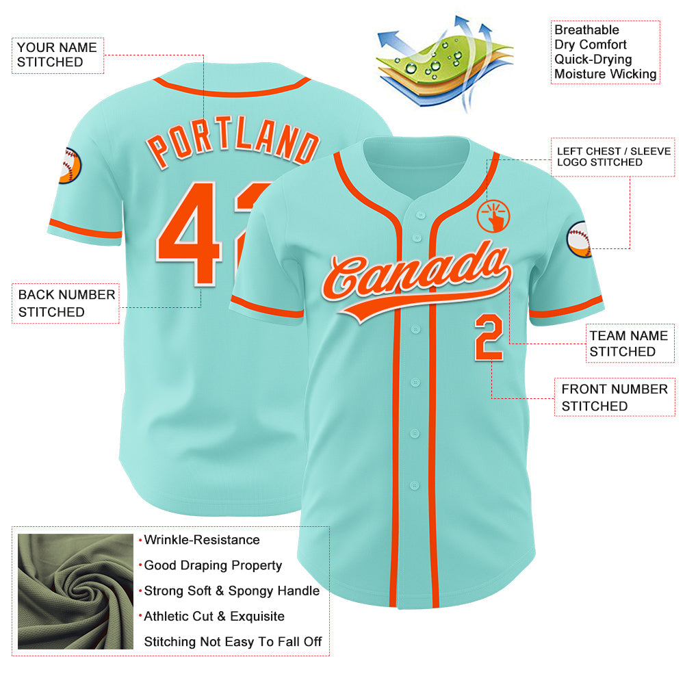 Custom Ice Blue Orange-White Authentic Baseball Jersey view 3