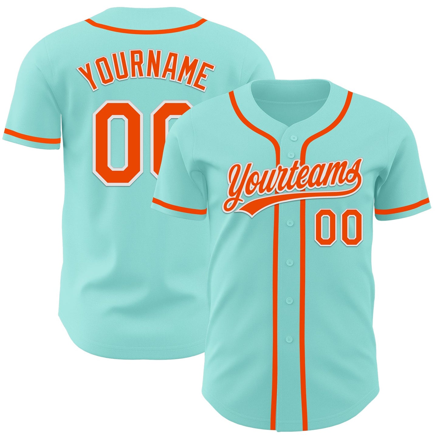 Custom Ice Blue Orange-White Authentic Baseball Jersey - Main View