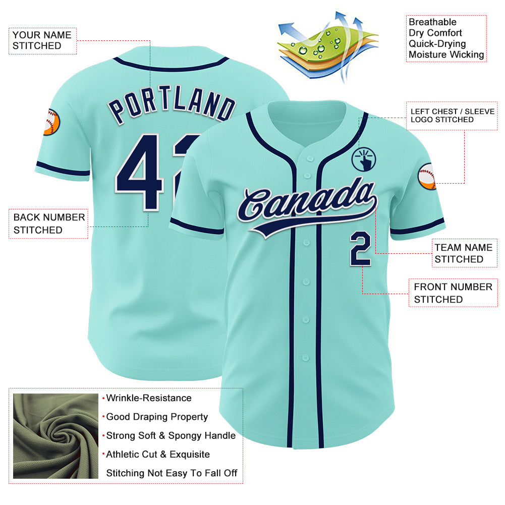 Custom Ice Blue Navy-White Authentic Baseball Jersey view 3