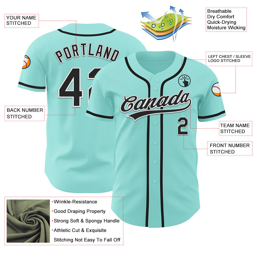 Custom Ice Blue Black-White Authentic Baseball Jersey view 3
