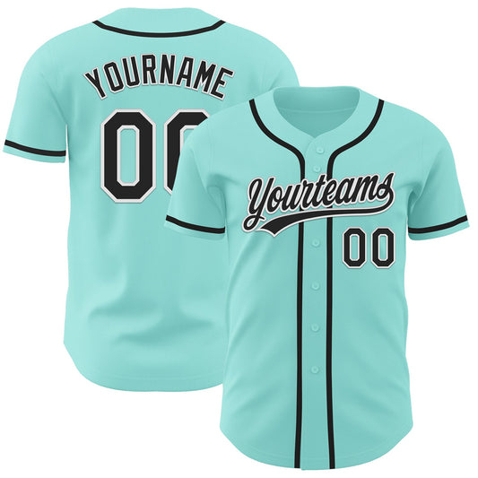 Custom Ice Blue Black-White Authentic Baseball Jersey - Main View