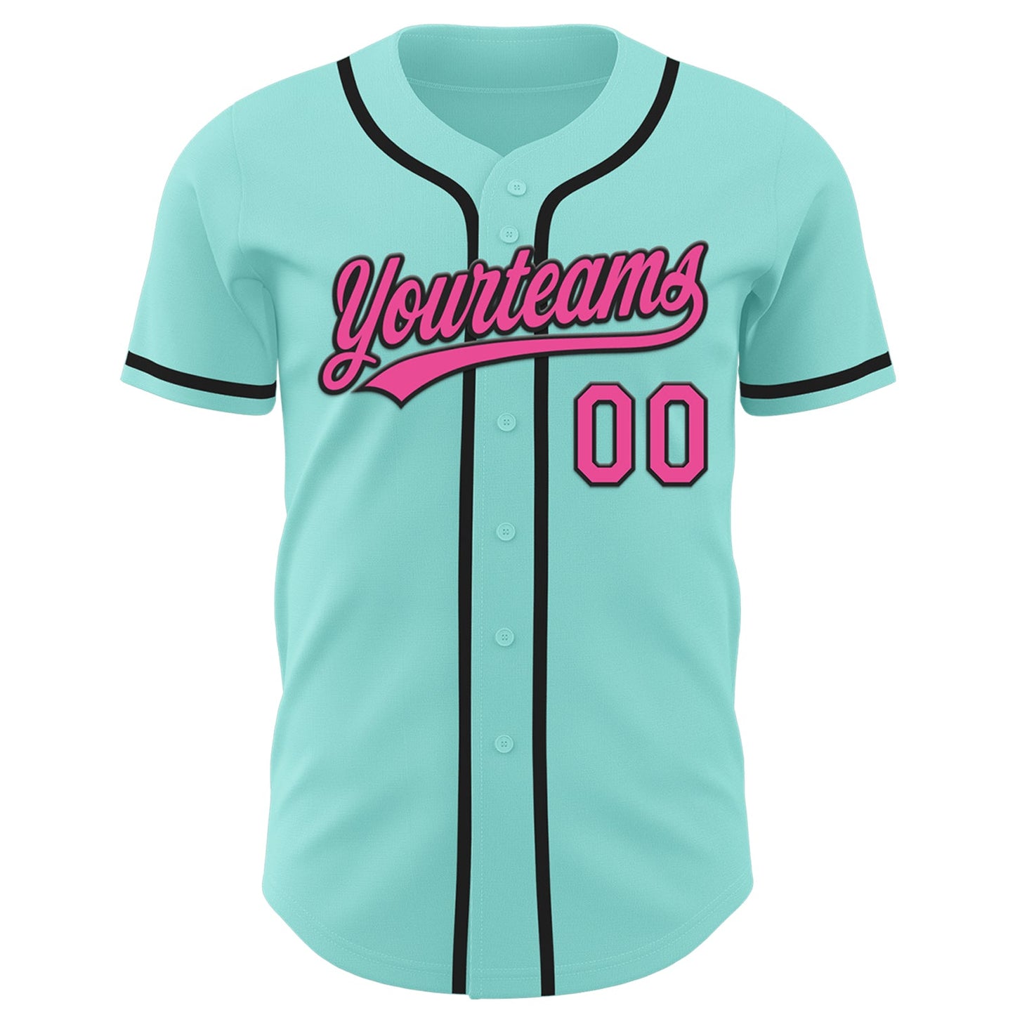 Custom Ice Blue Pink-Black Authentic Baseball Jersey view 2