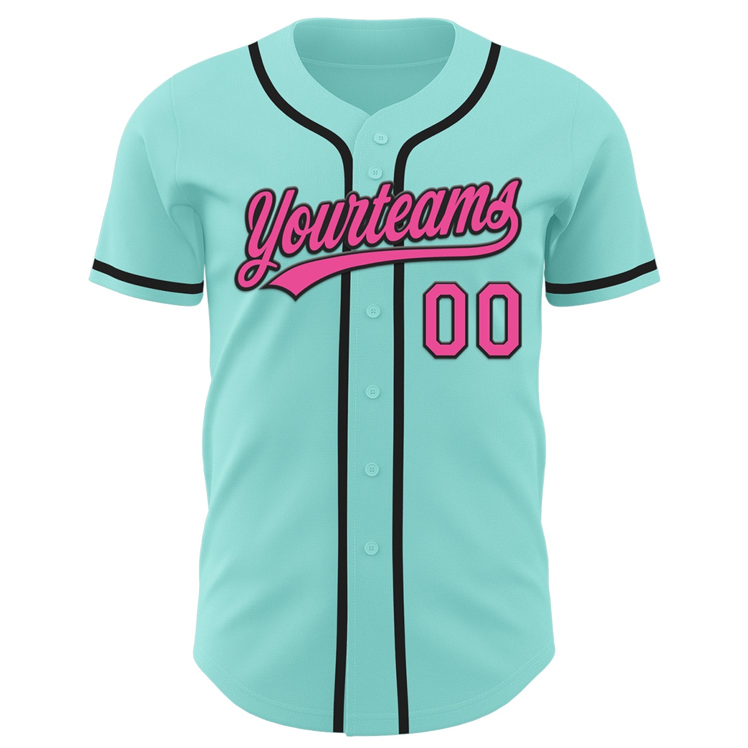 Custom Ice Blue Pink-Black Authentic Baseball Jersey view 2