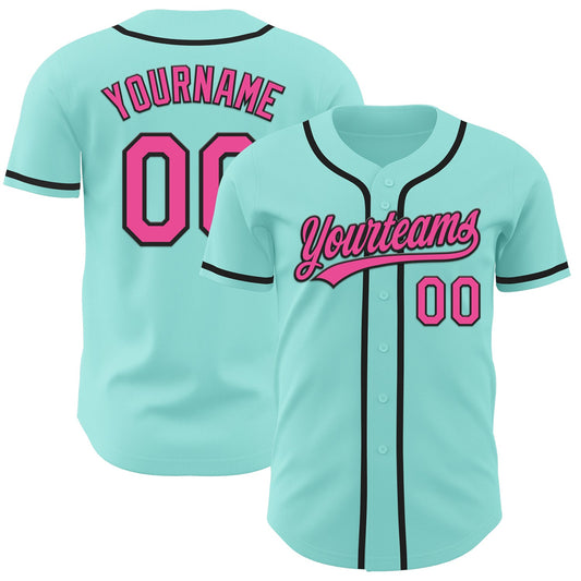 Custom Ice Blue Pink-Black Authentic Baseball Jersey - Main View