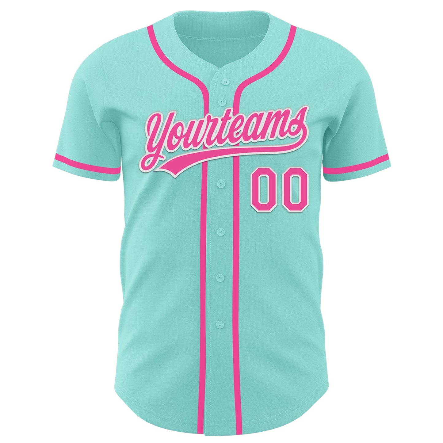 Custom Ice Blue Pink-White Authentic Baseball Jersey view 2