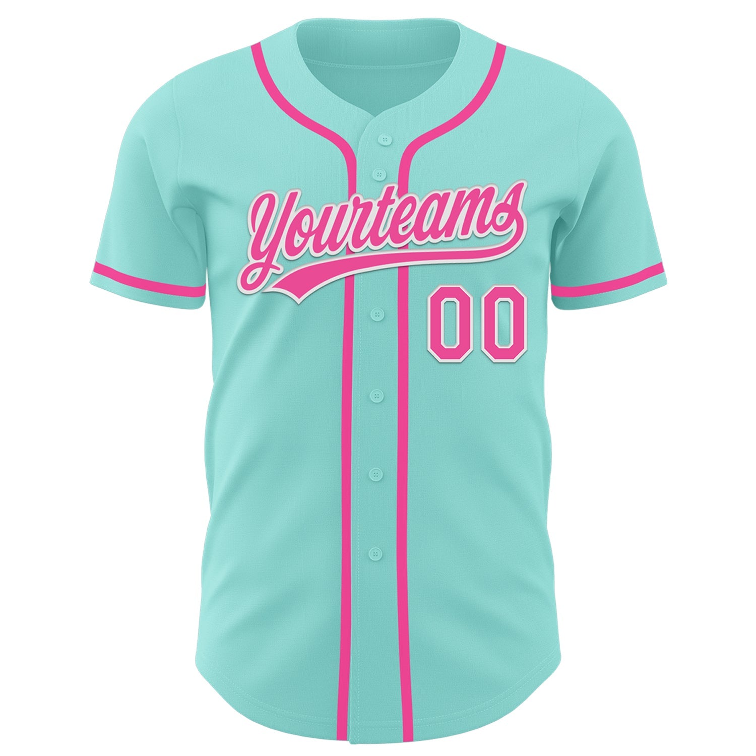 Custom Ice Blue Pink-White Authentic Baseball Jersey view 2