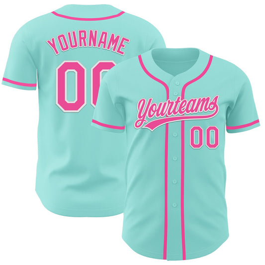 Custom Ice Blue Pink-White Authentic Baseball Jersey - Main View