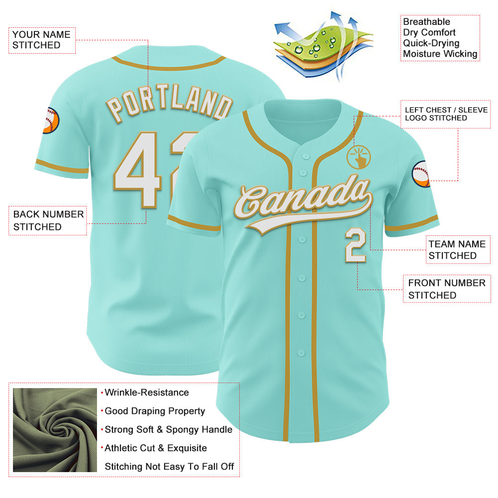 Custom Ice Blue White-Old Gold Authentic Baseball Jersey view 3