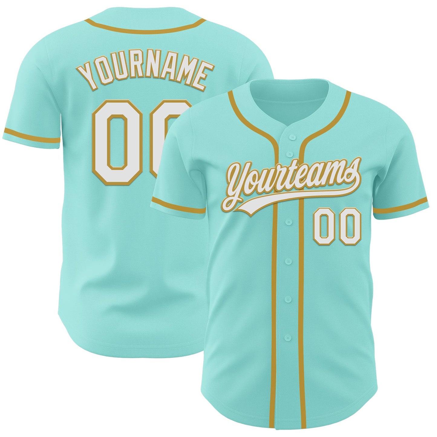Custom Ice Blue White-Old Gold Authentic Baseball Jersey - Main View
