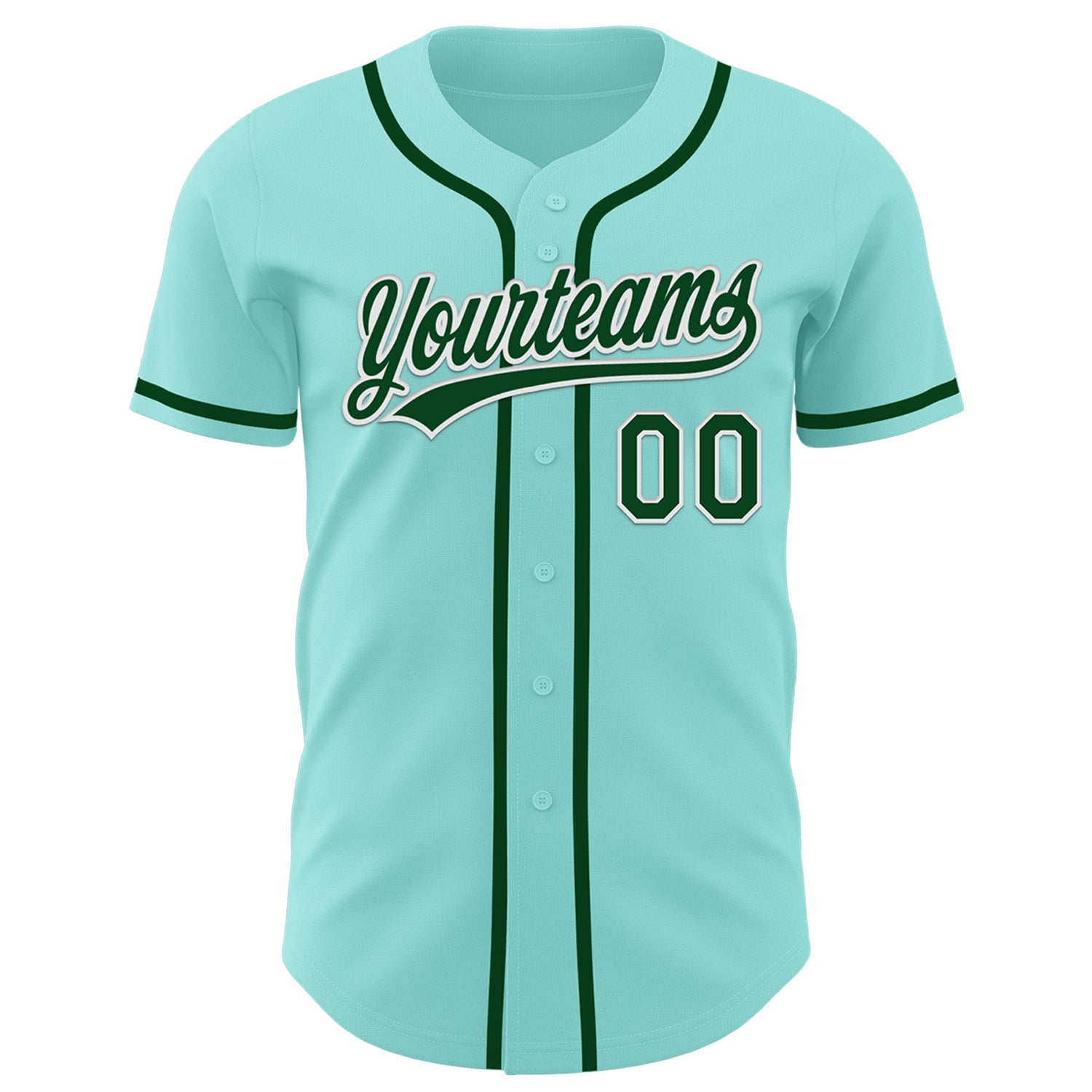 Custom Ice Blue Green-White Authentic Baseball Jersey view 2