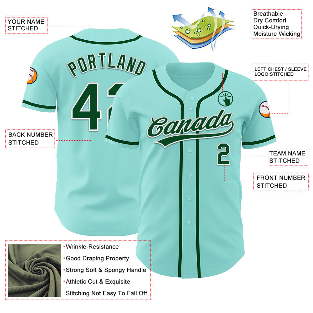 Custom Ice Blue Green-White Authentic Baseball Jersey view 3