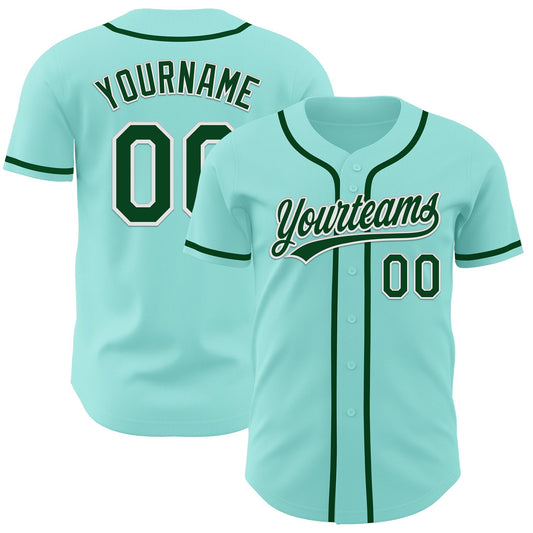 Custom Ice Blue Green-White Authentic Baseball Jersey - Main View
