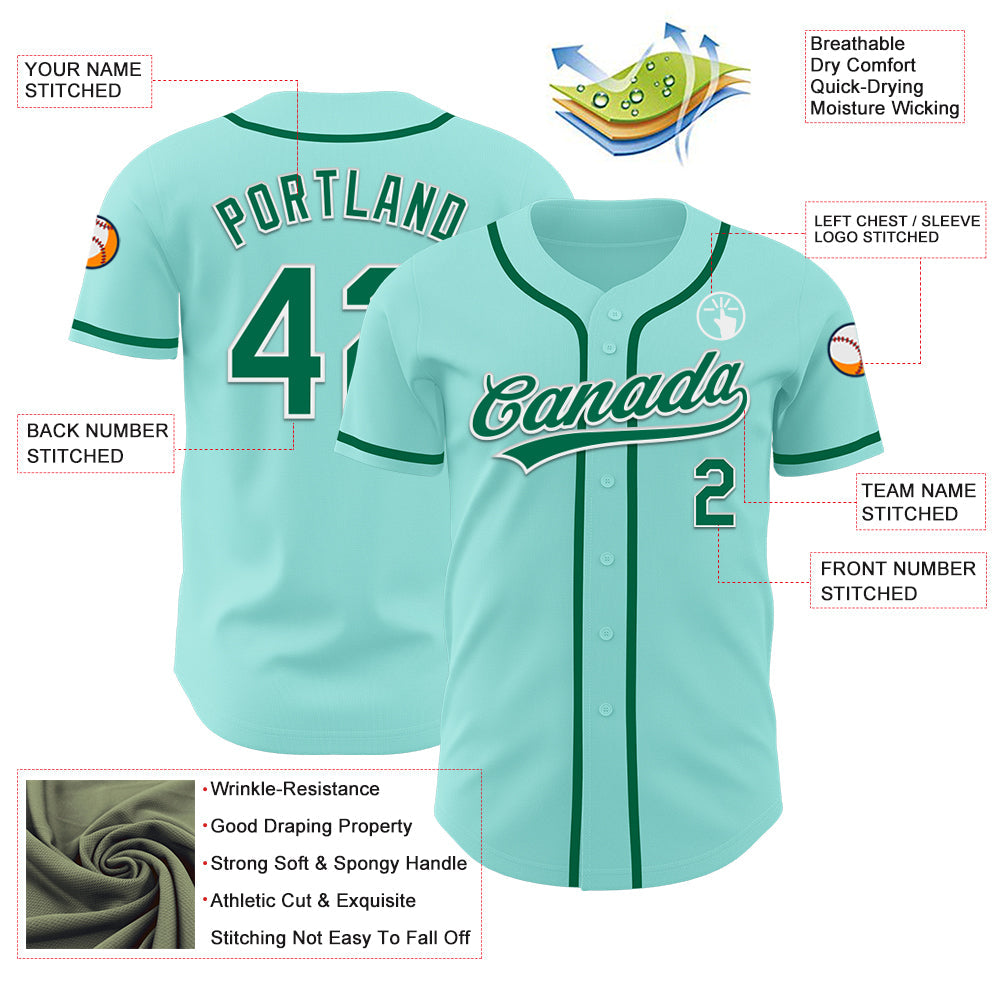 Custom Ice Blue Kelly Green-White Authentic Baseball Jersey view 3