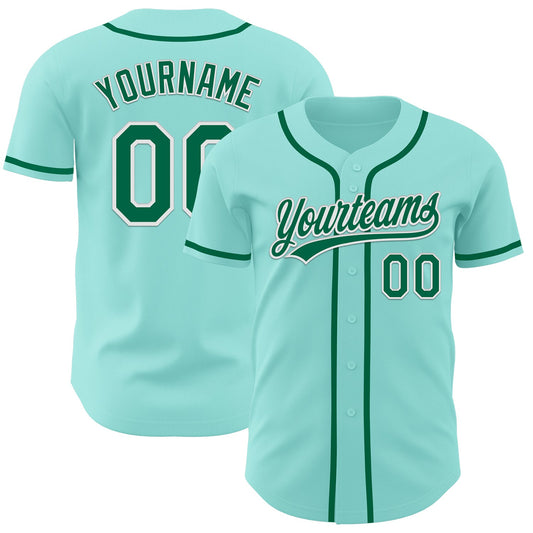 Custom Ice Blue Kelly Green-White Authentic Baseball Jersey - Main View