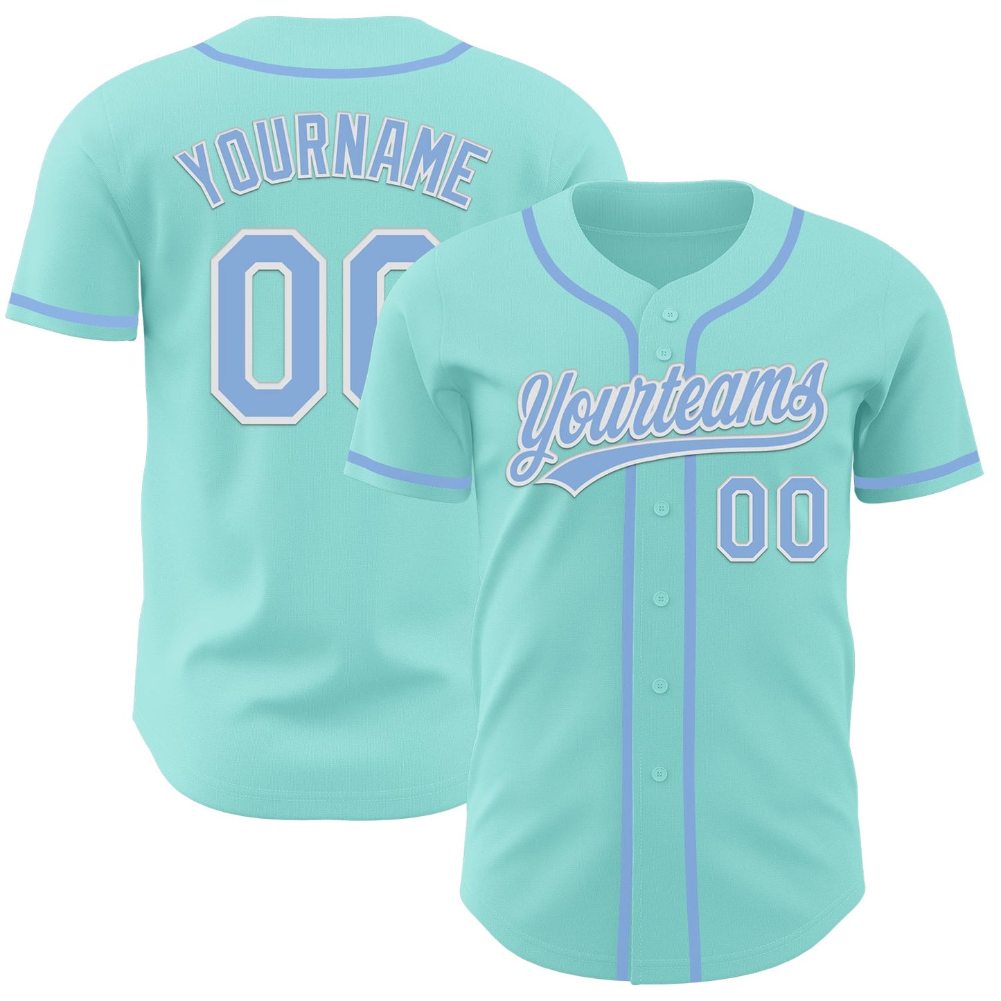 Custom Ice Blue Light Blue-White Authentic Baseball Jersey - Main View