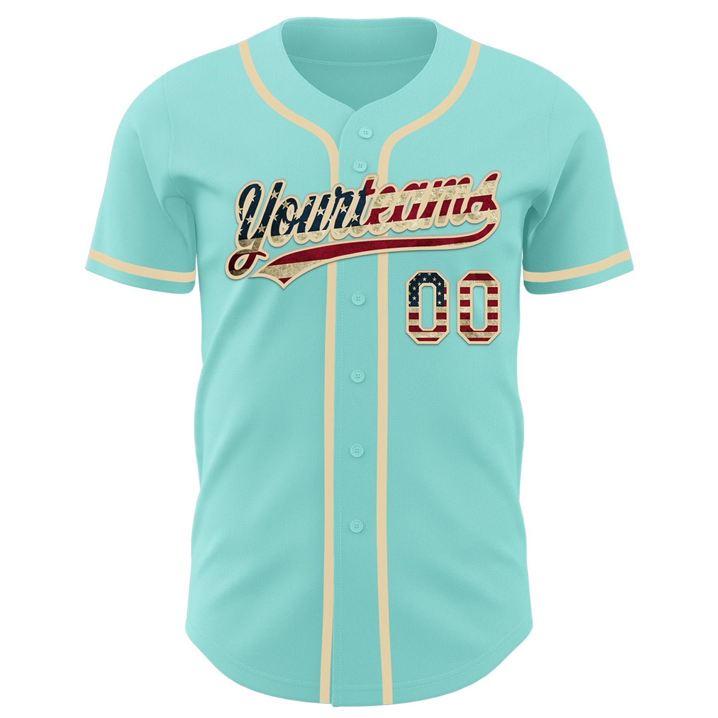 Custom Ice Blue Vintage USA Flag-Cream Authentic Baseball Jersey view 2