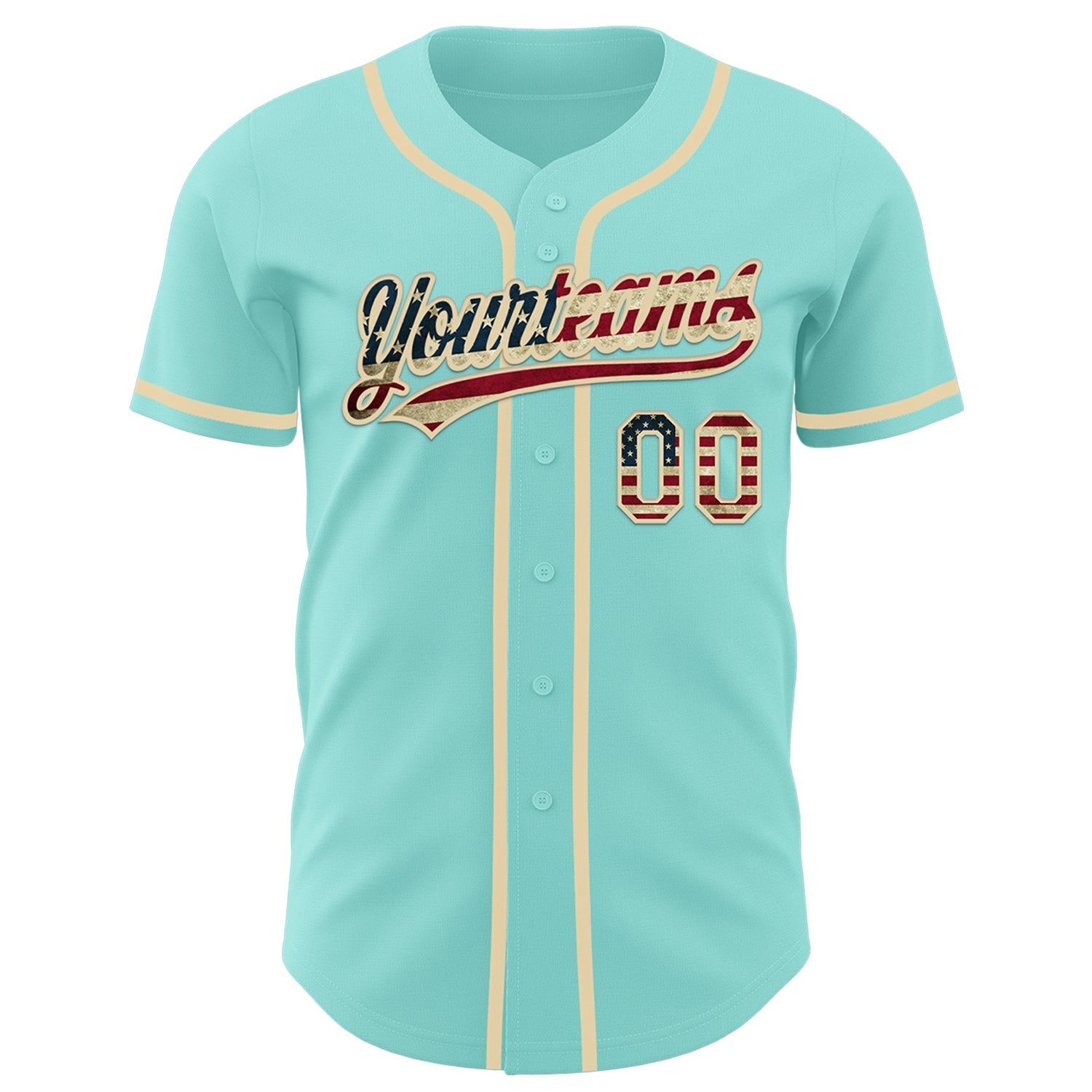Custom Ice Blue Vintage USA Flag-Cream Authentic Baseball Jersey view 2