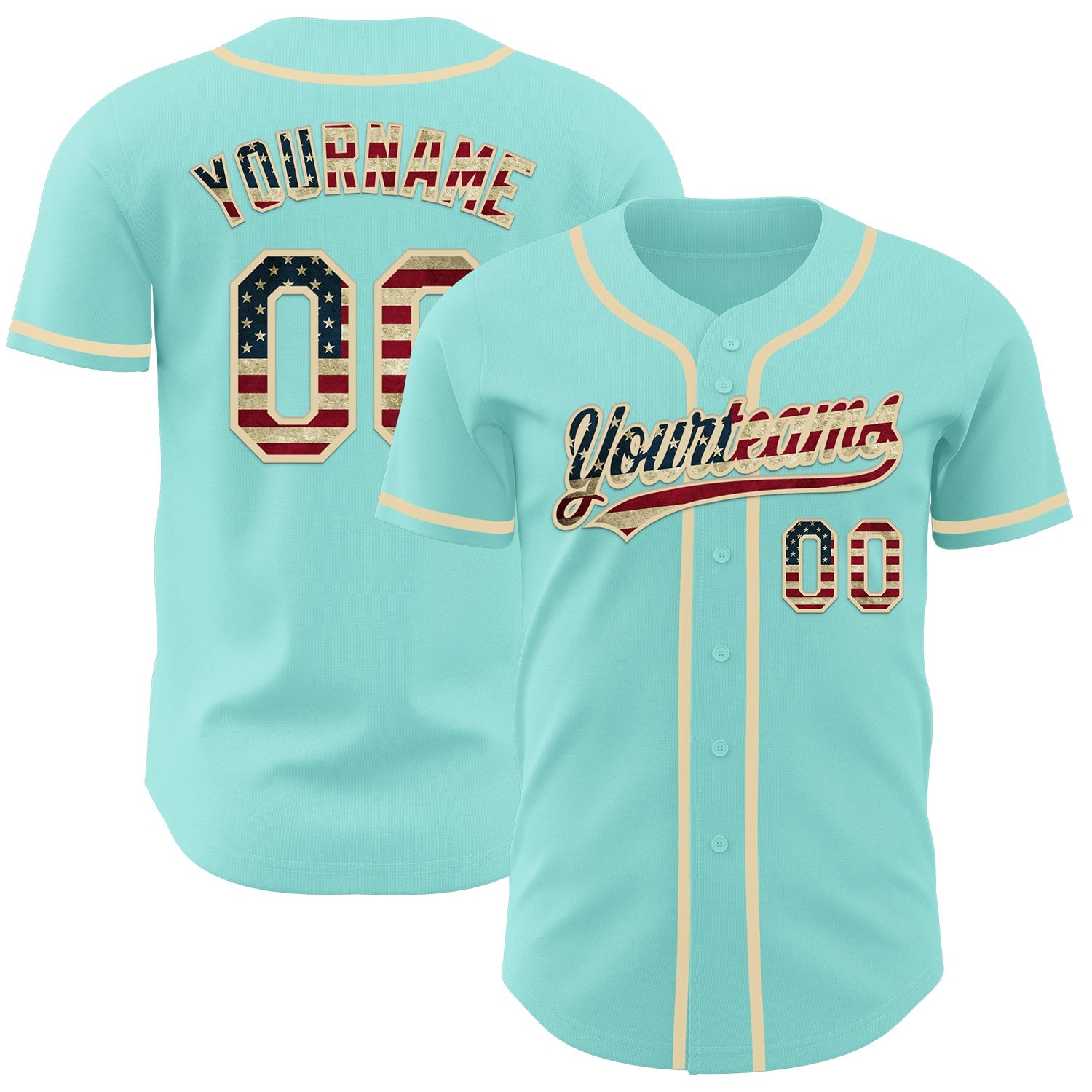 Custom Ice Blue Vintage USA Flag-Cream Authentic Baseball Jersey - Main View