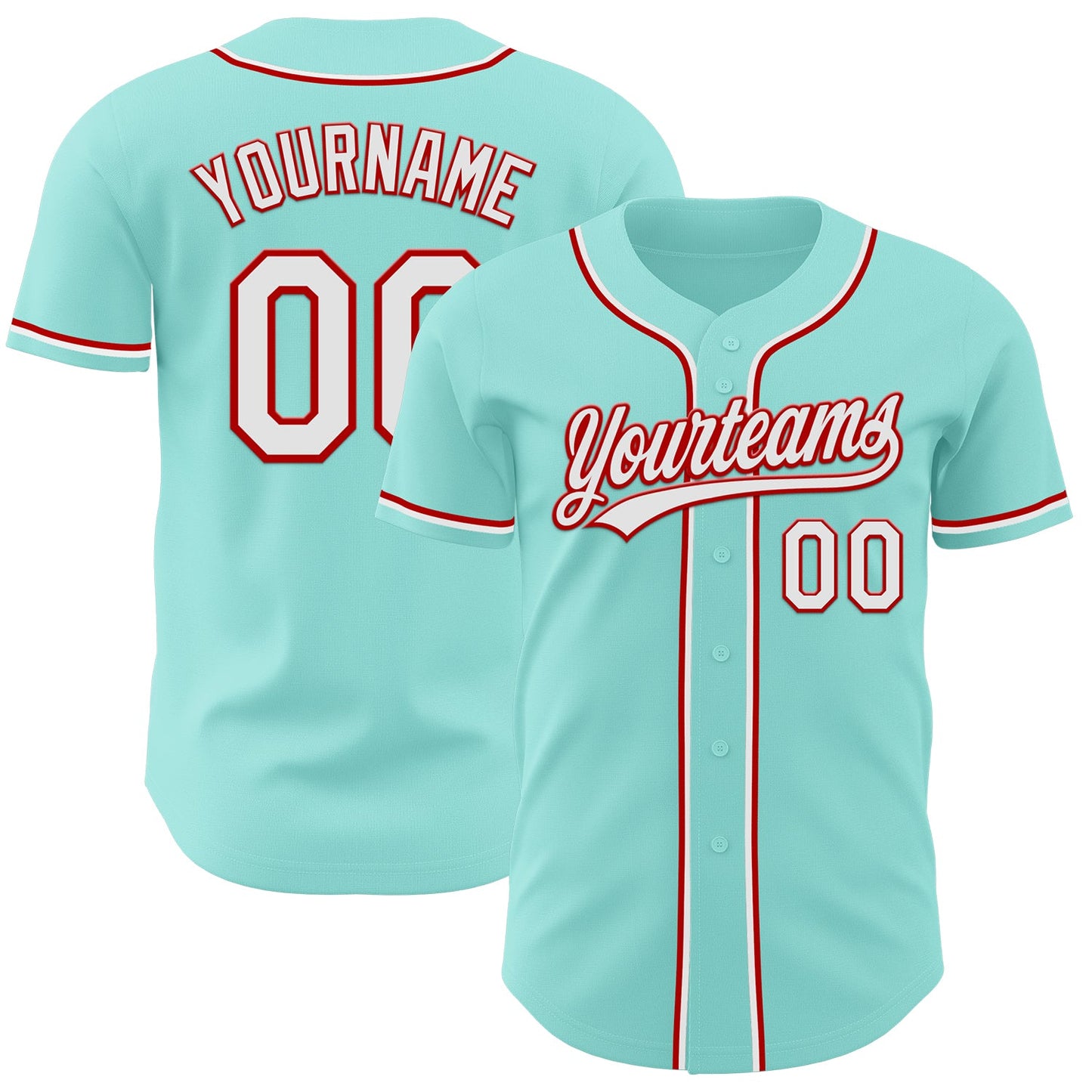 Custom Ice Blue White-Red Authentic Baseball Jersey - Main View