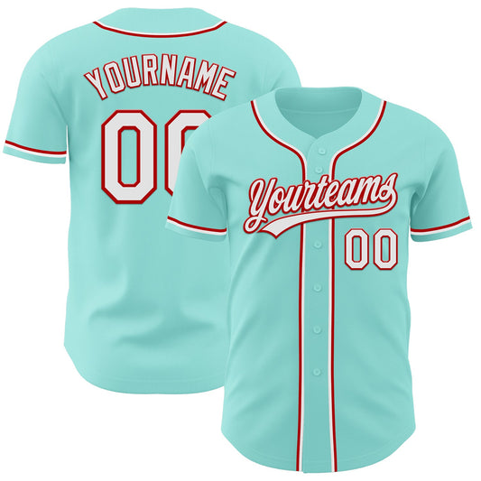 Custom Ice Blue White-Red Authentic Baseball Jersey - Main View