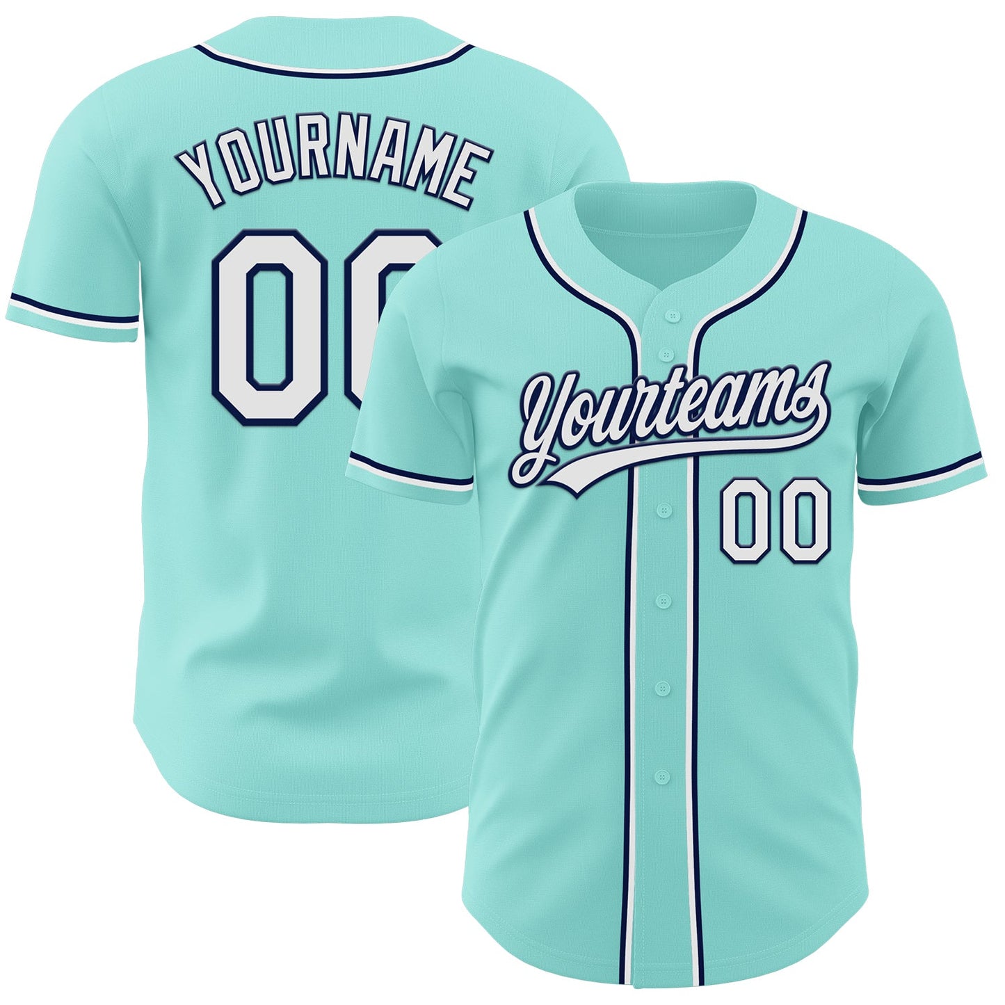 Custom Ice Blue White-Navy Authentic Baseball Jersey - Main View