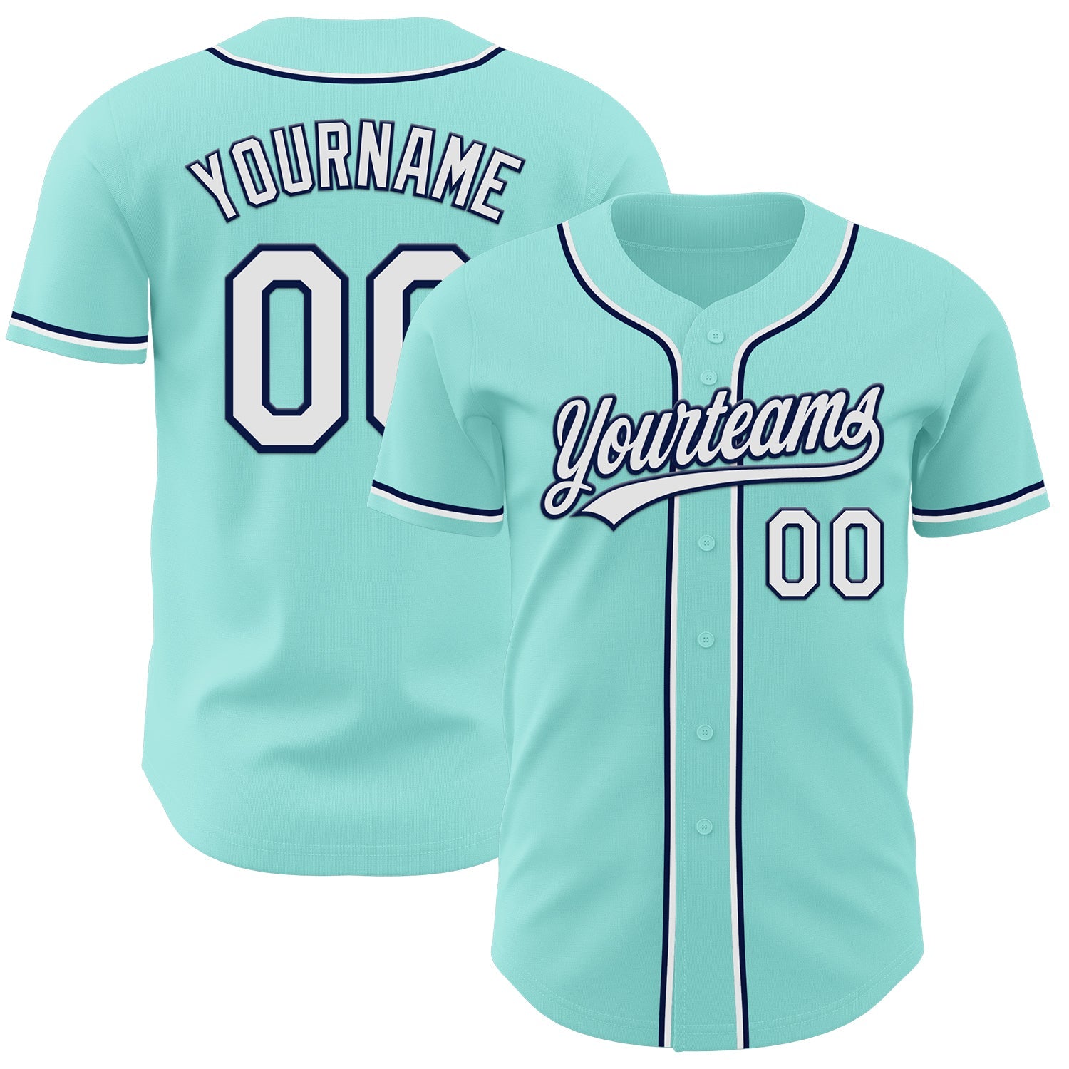 Custom Ice Blue White-Navy Authentic Baseball Jersey - Main View