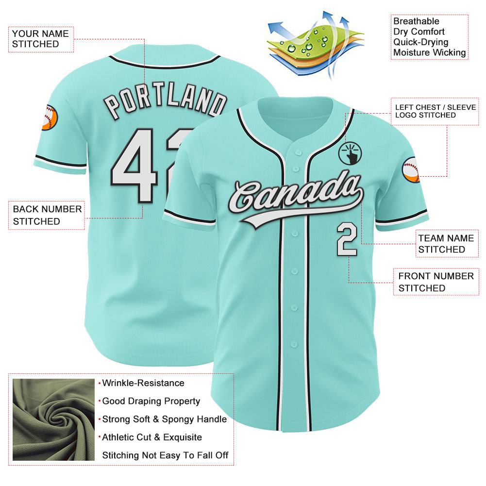 Custom Ice Blue White-Black Authentic Baseball Jersey view 3