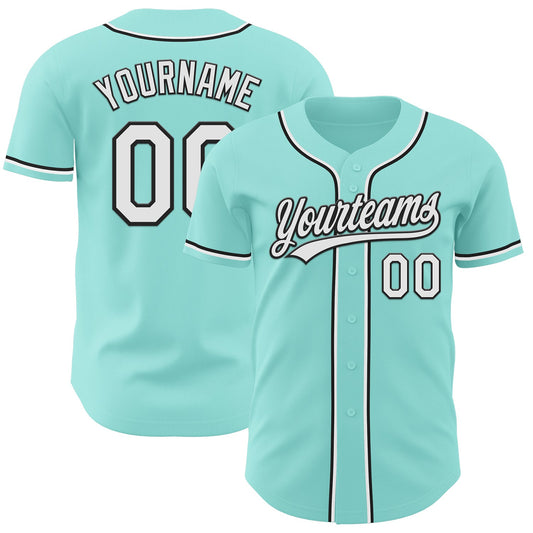 Custom Ice Blue White-Black Authentic Baseball Jersey - Main View