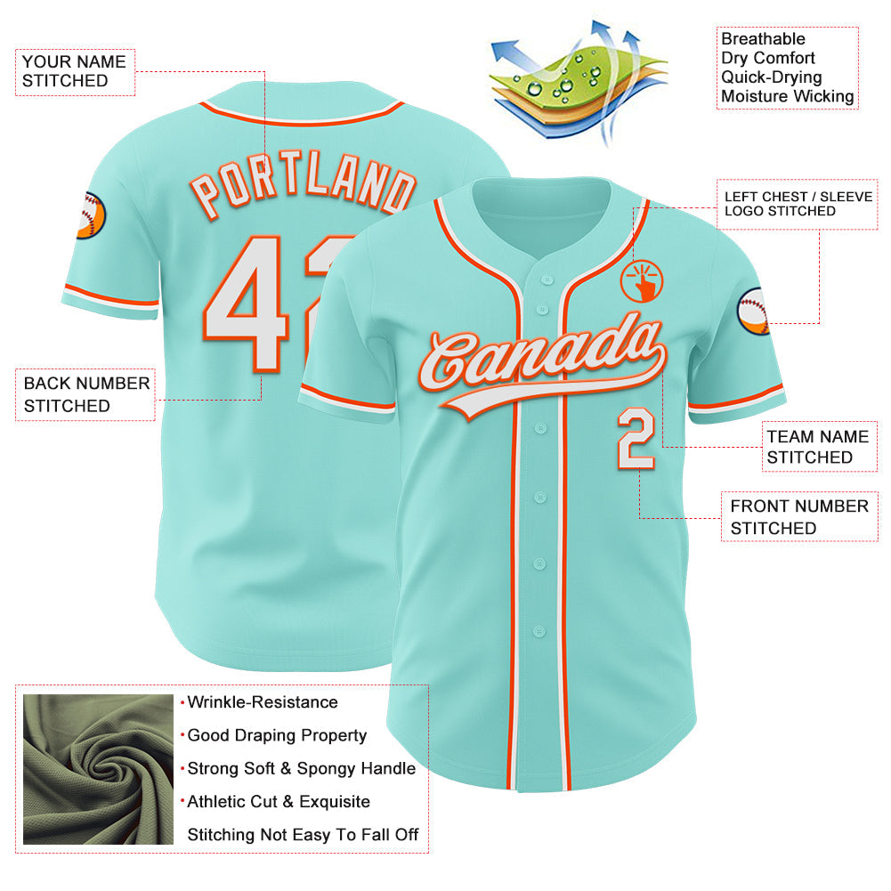 Custom Ice Blue White-Orange Authentic Baseball Jersey view 3