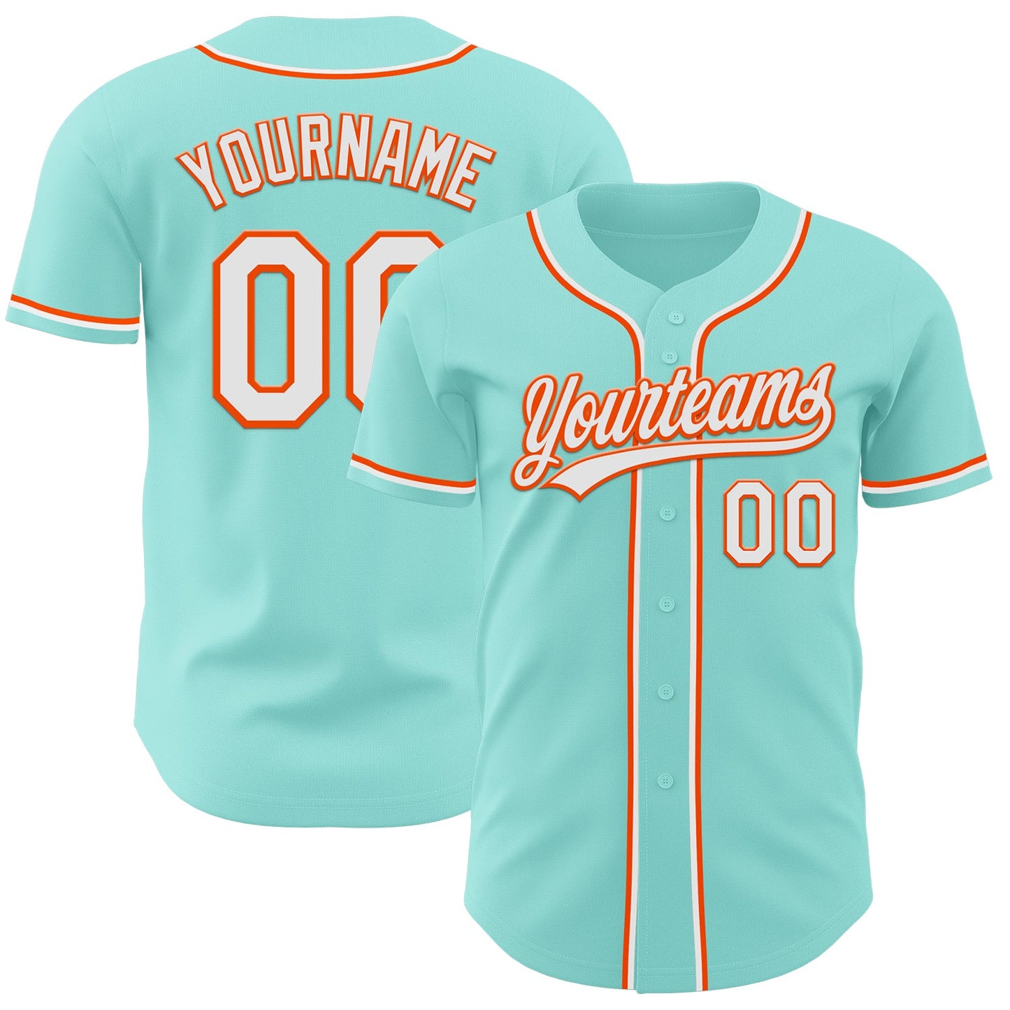 Custom Ice Blue White-Orange Authentic Baseball Jersey - Main View