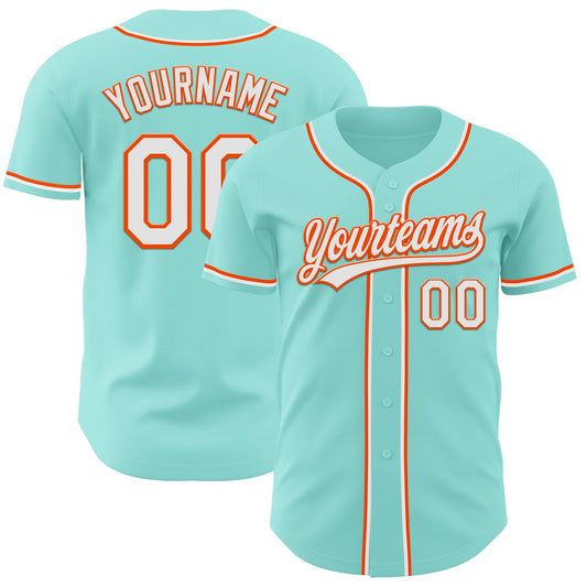 Custom Ice Blue White-Orange Authentic Baseball Jersey - Main View