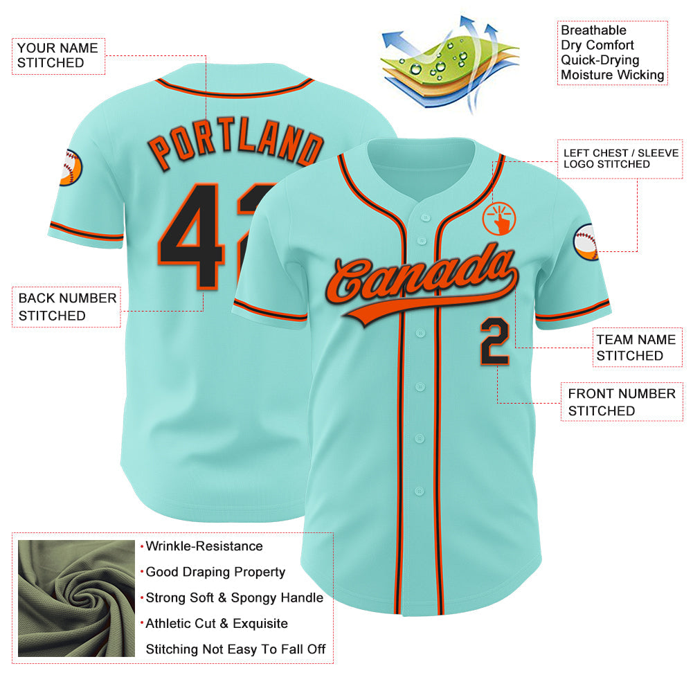 Custom Ice Blue Black-Orange Authentic Baseball Jersey view 3