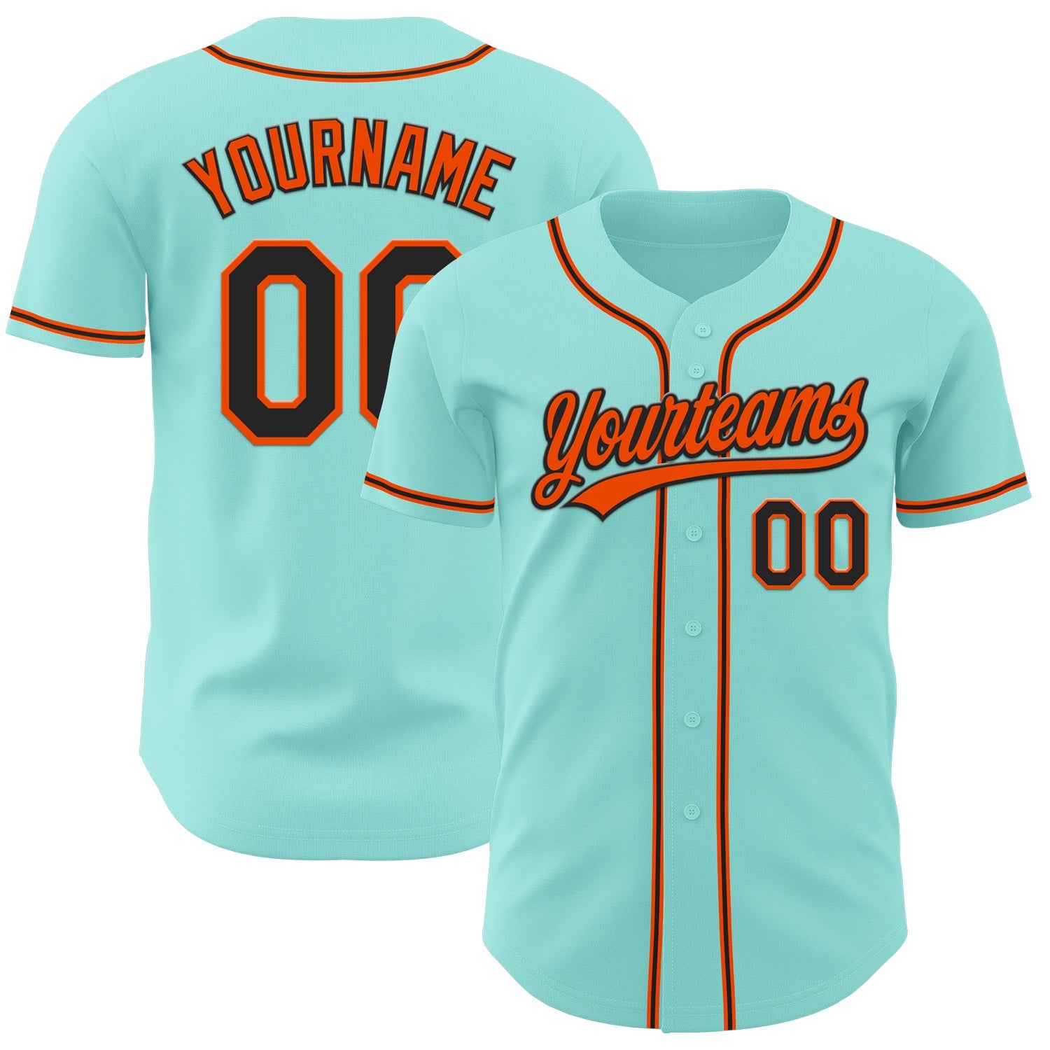 Custom Ice Blue Black-Orange Authentic Baseball Jersey - Main View