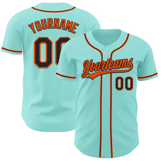 Custom Ice Blue Black-Orange Authentic Baseball Jersey - Main View