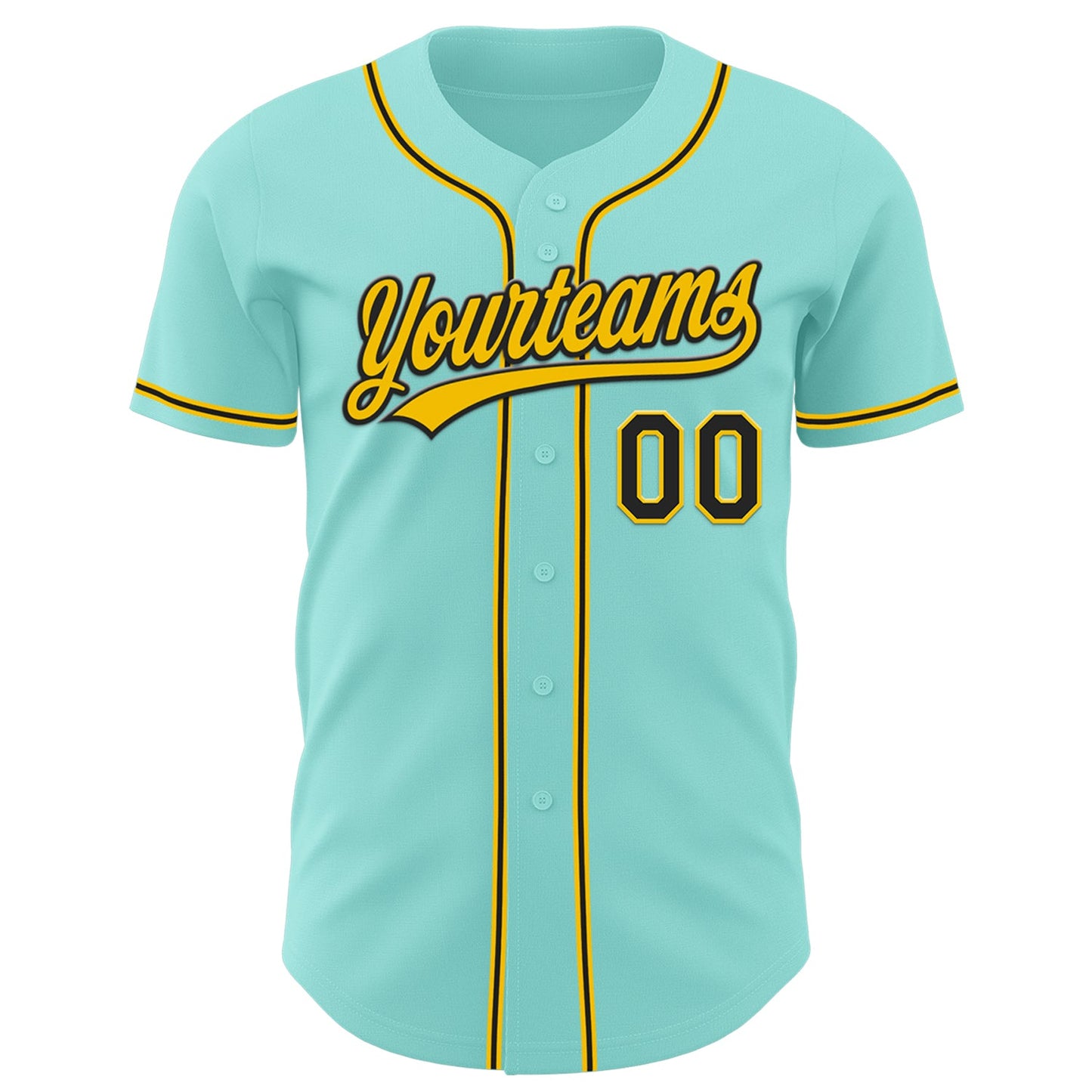 Custom Ice Blue Black-Yellow Authentic Baseball Jersey view 2