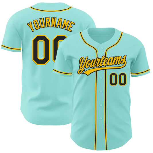 Custom Ice Blue Black-Yellow Authentic Baseball Jersey - Main View
