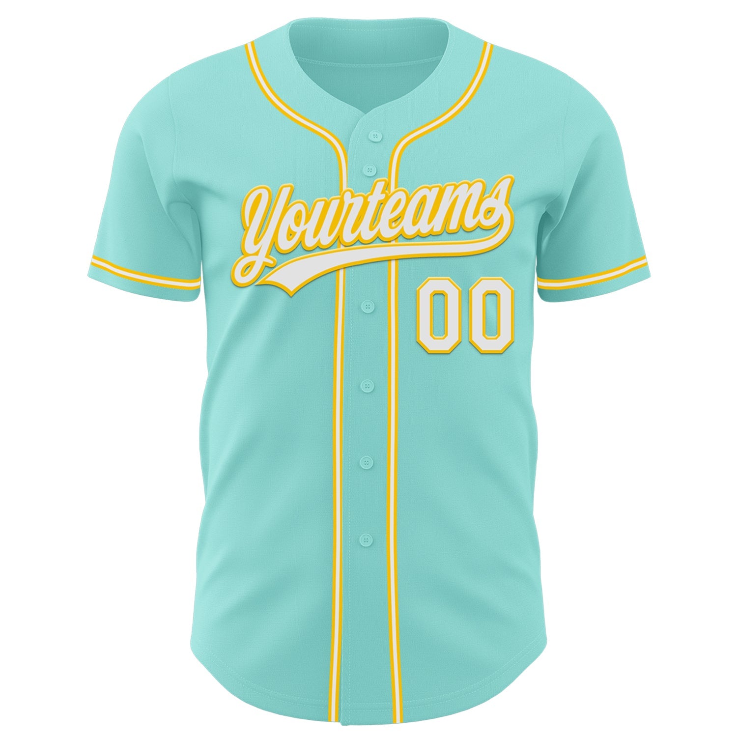 Custom Ice Blue White-Yellow Authentic Baseball Jersey view 2