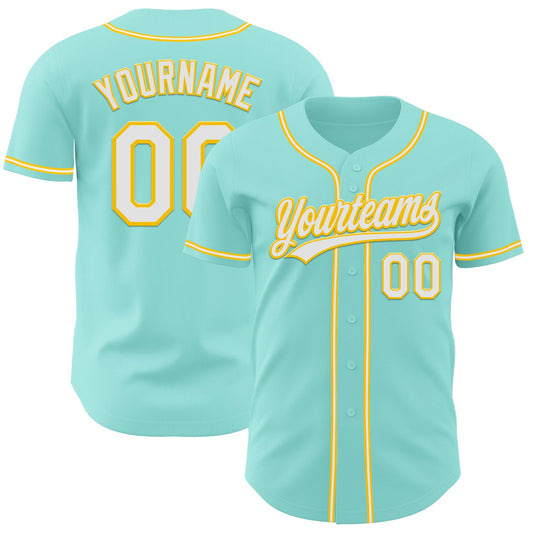 Custom Ice Blue White-Yellow Authentic Baseball Jersey - Main View