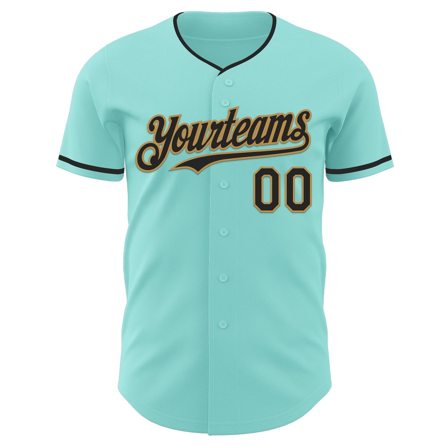 Custom Ice Blue Black-Old Gold Authentic Baseball Jersey view 2