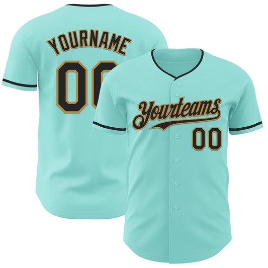 Custom Ice Blue Black-Old Gold Authentic Baseball Jersey - Main View