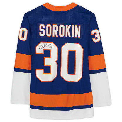 NY.Islanders #30 Ilya Sorokin Fanatics Authentic Autographed Blue  Jersey Royal Stitched American Hockey Jerseys - Main View
