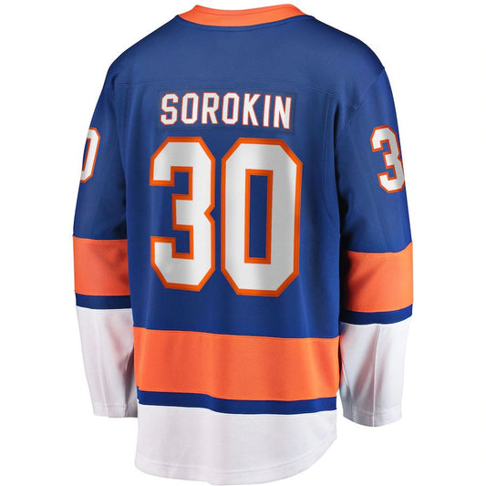 NY.Islanders #30 Ilya Sorokin Fanatics Branded Home Breakaway Player Jersey Royal Stitched American Hockey Jerseys - Main View