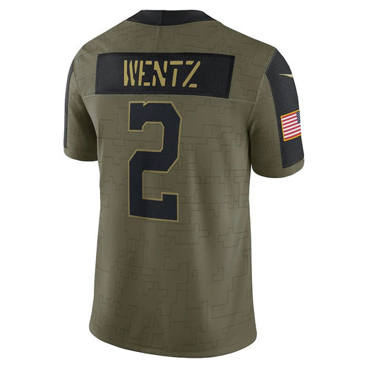 IN.Colts #2 Carson Wentz Olive 2021 Salute To Service Limited Player Jersey Stitched American Football Jerseys - Main View